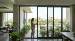 Aluarmors modern aluminium sliding door design in Sonipat with glass panels