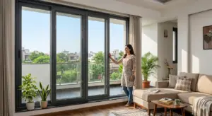 Aluarmors aluminium sliding door in Sonipat NCR with powder coated finish