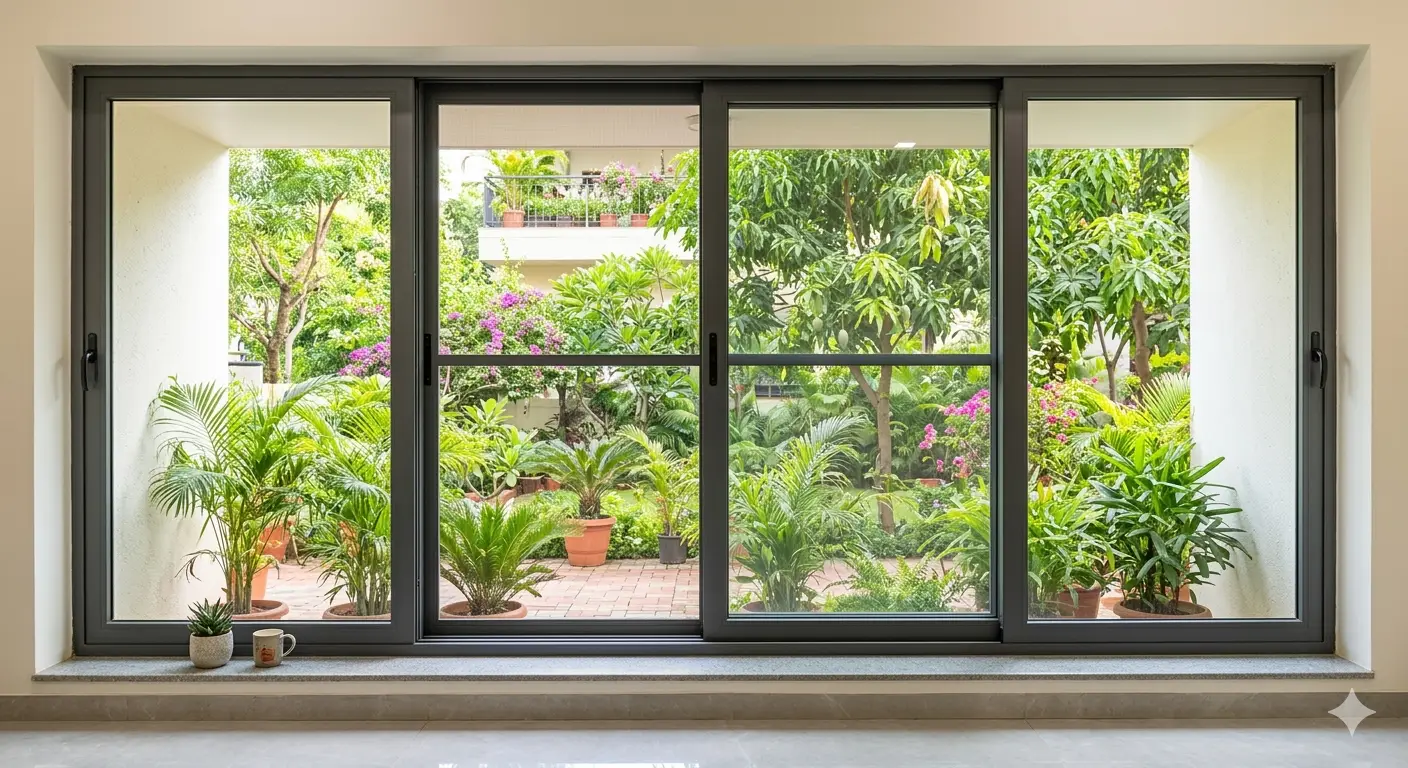 Aluminium window with powder coated frame installed in Sonipat NCR