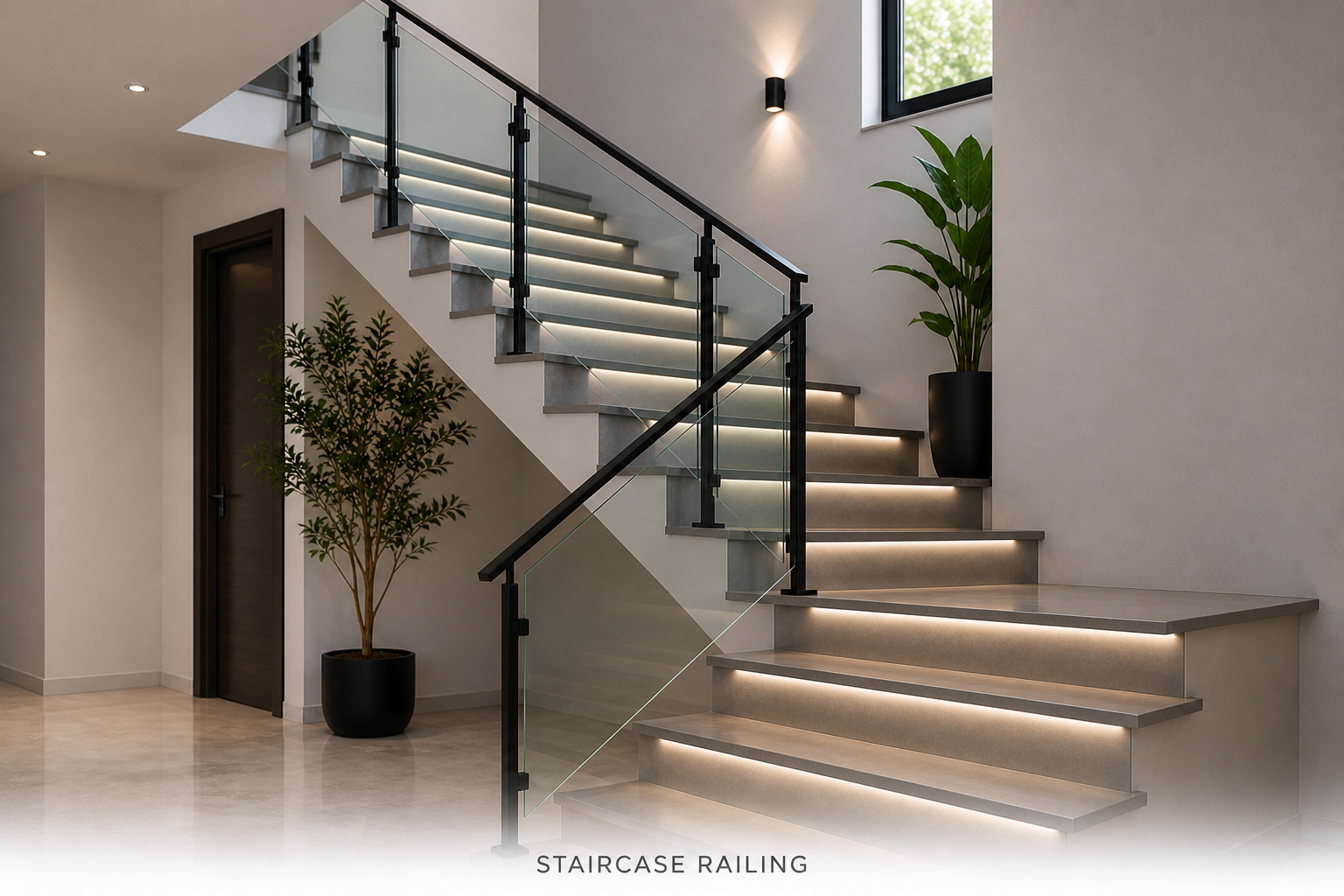 Staircase glass railing installation in Sonipat NCR by AluArmors